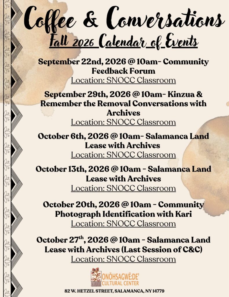 Fall schedule of events for Coffee and Conversations at the Seneca-Iroquois National Museum in Salamanca, NY